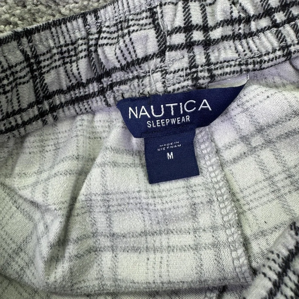 Nautica Pajama Pants Mens Medium Gray Plaid Flannel Drawstring Sleep Lounge